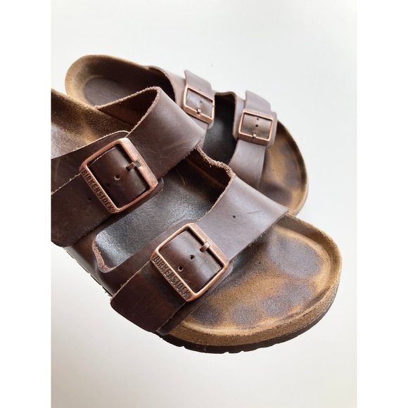 Lot of 2 BIRKENSTOCK Arizona Brown Oiled Leather Strappy Sandals Slides, Size 44 - Picture 4 of 16